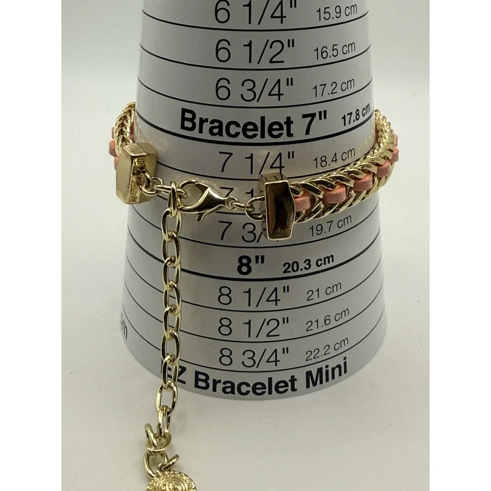 RJ Graziano Bracelet Pink Woven Gold Tone Adjustable 7.5